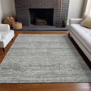 HomeRoots 5' Stylish Gray and Charcoal Striped Washable Area Rug for Indoor and Outdoor High-Traffic Areas 5' X 8' 615663