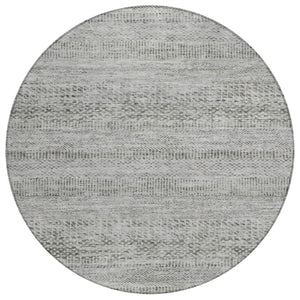 HomeRoots 5' Stylish Gray and Charcoal Striped Washable Area Rug for Indoor and Outdoor High-Traffic Areas 8' Round 615664