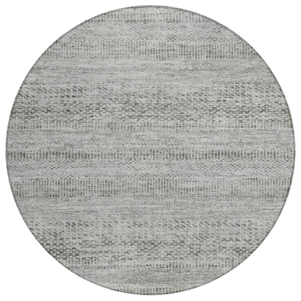 HomeRoots 5' Stylish Gray and Charcoal Striped Washable Area Rug for Indoor and Outdoor High-Traffic Areas 8' Round 615664