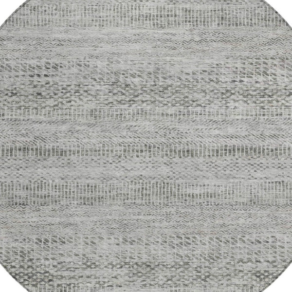 HomeRoots 5' Stylish Gray and Charcoal Striped Washable Area Rug for Indoor and Outdoor High-Traffic Areas 8' Round 615664