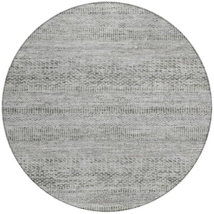 HomeRoots 5' Stylish Gray and Charcoal Striped Washable Area Rug for Indoor and Outdoor High-Traffic Areas 8' Round 615664