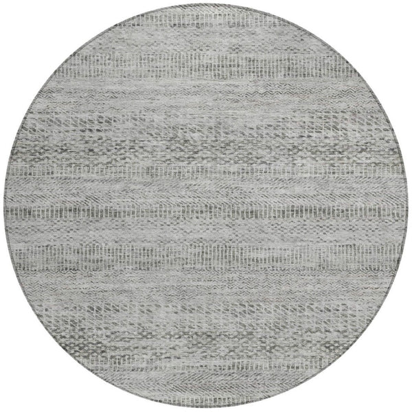 HomeRoots 5' Stylish Gray and Charcoal Striped Washable Area Rug for Indoor and Outdoor High-Traffic Areas 8' Round 615664