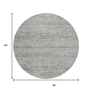 HomeRoots 5' Stylish Gray and Charcoal Striped Washable Area Rug for Indoor and Outdoor High-Traffic Areas 8' Round 615664