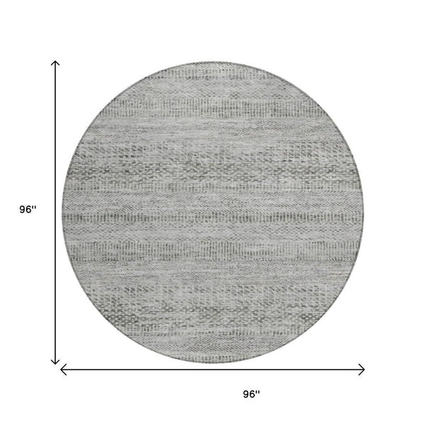 HomeRoots 5' Stylish Gray and Charcoal Striped Washable Area Rug for Indoor and Outdoor High-Traffic Areas 8' Round 615664