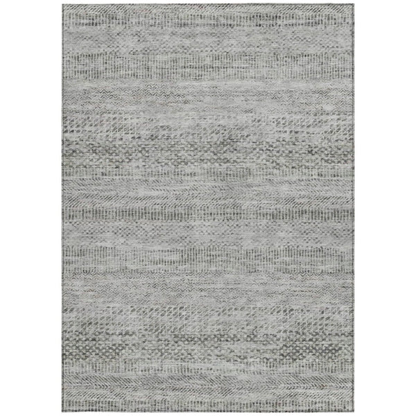 HomeRoots 5' Stylish Gray and Charcoal Striped Washable Area Rug for Indoor and Outdoor High-Traffic Areas 8' X 10' 615665