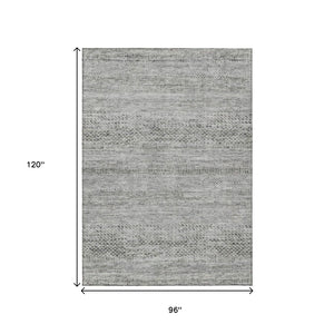 HomeRoots 5' Stylish Gray and Charcoal Striped Washable Area Rug for Indoor and Outdoor High-Traffic Areas 8' X 10' 615665