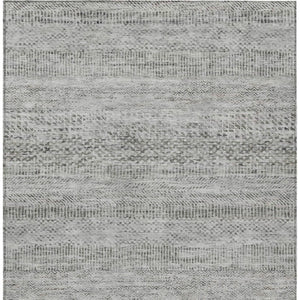 HomeRoots 5' Stylish Gray and Charcoal Striped Washable Area Rug for Indoor and Outdoor High-Traffic Areas 9' X 12' 615666