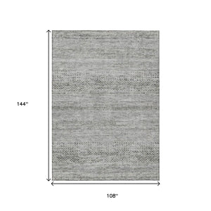 HomeRoots 5' Stylish Gray and Charcoal Striped Washable Area Rug for Indoor and Outdoor High-Traffic Areas 9' X 12' 615666