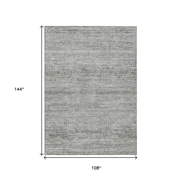 HomeRoots 5' Stylish Gray and Charcoal Striped Washable Area Rug for Indoor and Outdoor High-Traffic Areas 9' X 12' 615666