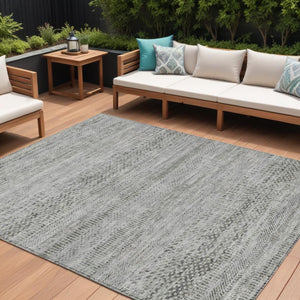 HomeRoots 5' Stylish Gray and Charcoal Striped Washable Area Rug for Indoor and Outdoor High-Traffic Areas 9' X 12' 615666