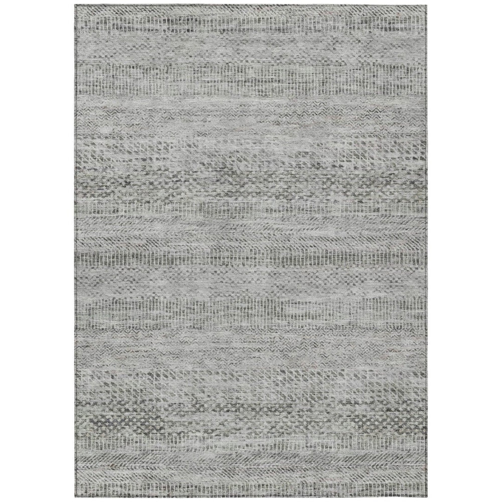 HomeRoots 5' Stylish Gray and Charcoal Striped Washable Area Rug for Indoor and Outdoor High-Traffic Areas 9' X 12' 615666