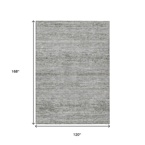 HomeRoots 5' Stylish Gray and Charcoal Striped Washable Area Rug for Indoor and Outdoor High-Traffic Areas 10' X 14' 615667