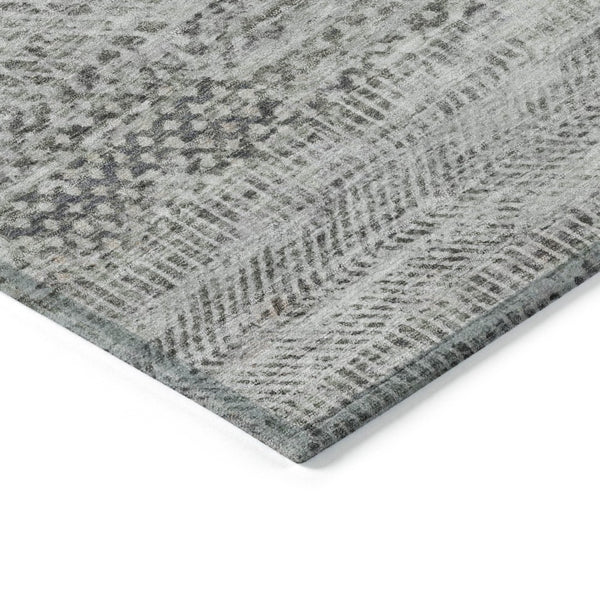 HomeRoots 5' Stylish Gray and Charcoal Striped Washable Area Rug for Indoor and Outdoor High-Traffic Areas 10' X 14' 615667