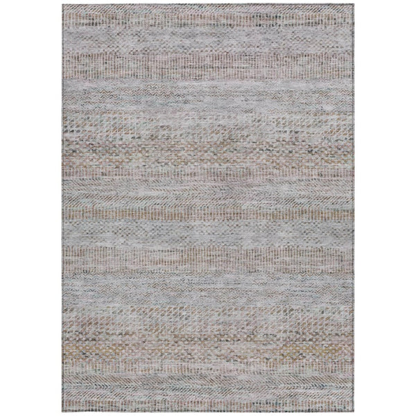 HomeRoots 5' Linen and Gray Striped Area Rug - Stylish, Washable, Durable for Indoor and Outdoor Spaces 5' X 8' 615669