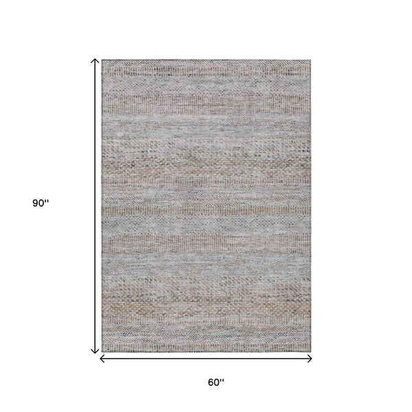 HomeRoots 5' Linen and Gray Striped Area Rug - Stylish, Washable, Durable for Indoor and Outdoor Spaces 5' X 8' 615669