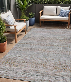HomeRoots 5' Linen and Gray Striped Area Rug - Stylish, Washable, Durable for Indoor and Outdoor Spaces 5' X 8' 615669