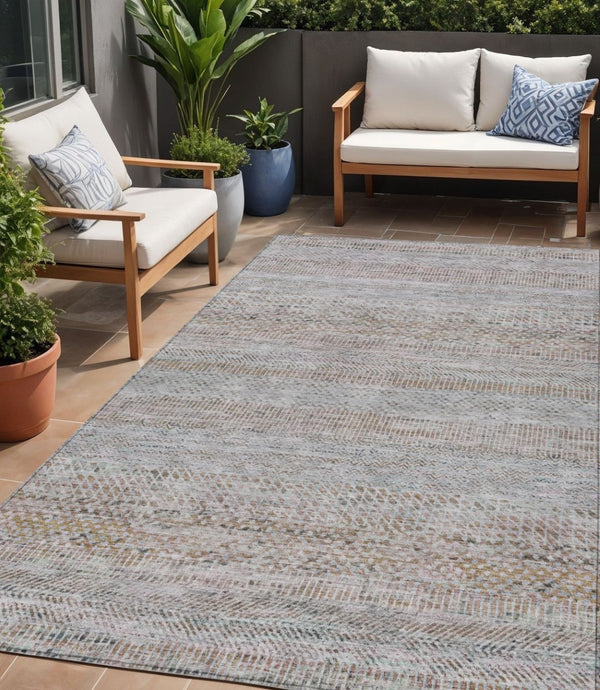 HomeRoots 5' Linen and Gray Striped Area Rug - Stylish, Washable, Durable for Indoor and Outdoor Spaces 5' X 8' 615669