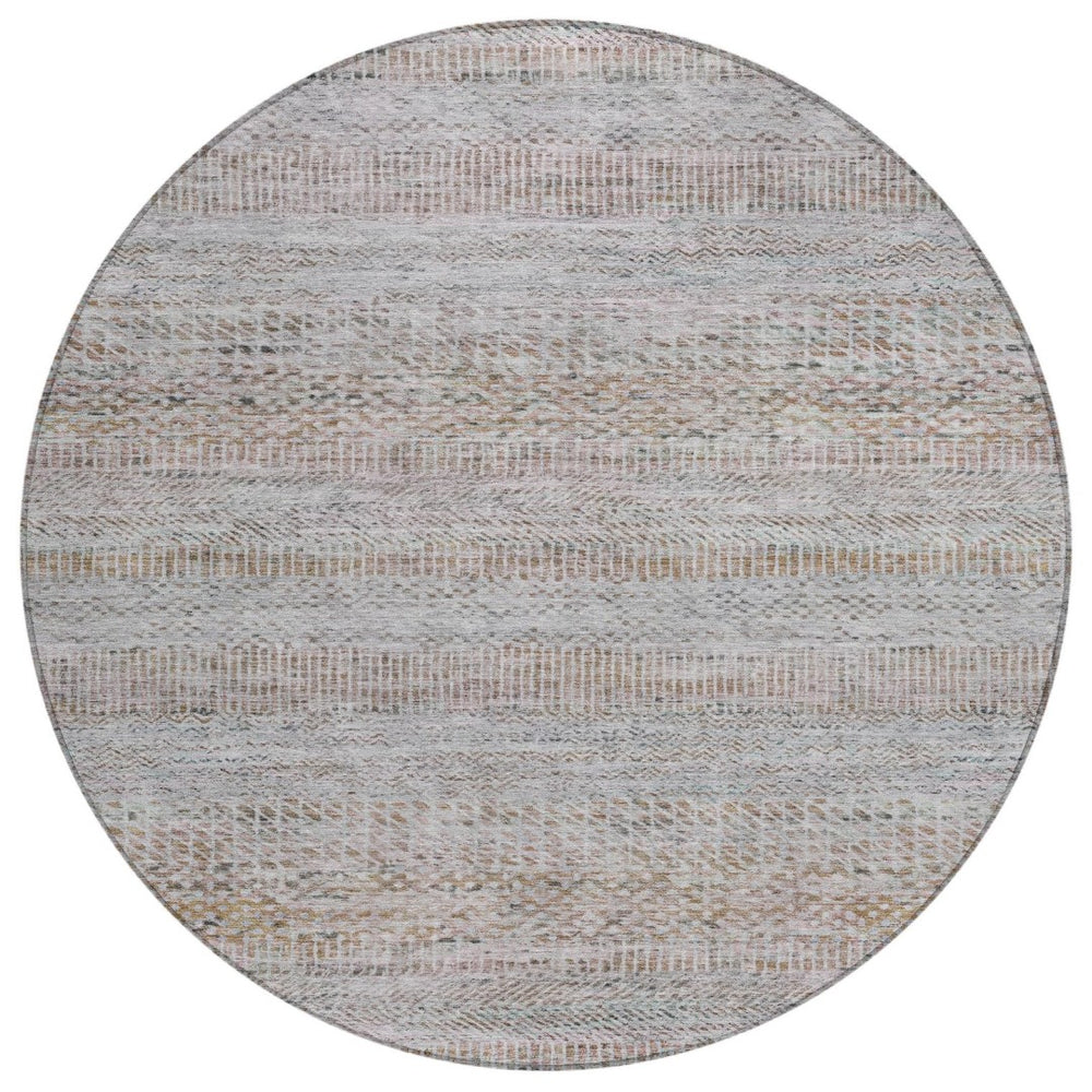 HomeRoots 5' Linen and Gray Striped Area Rug - Stylish, Washable, Durable for Indoor and Outdoor Spaces 8' Round 615670