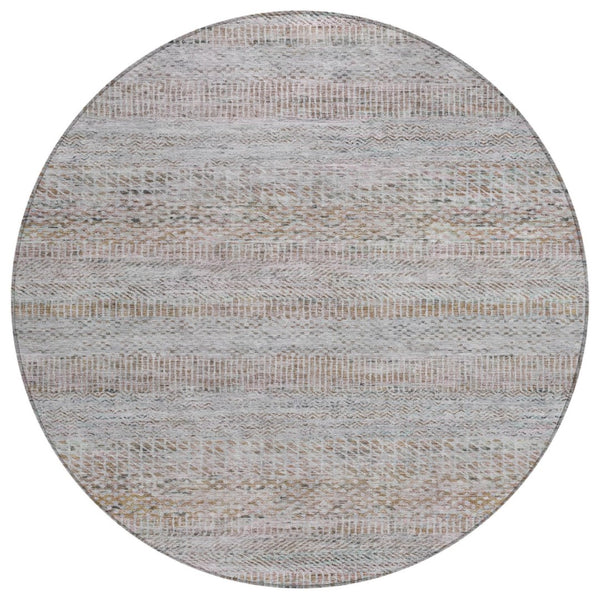 HomeRoots 5' Linen and Gray Striped Area Rug - Stylish, Washable, Durable for Indoor and Outdoor Spaces 8' Round 615670