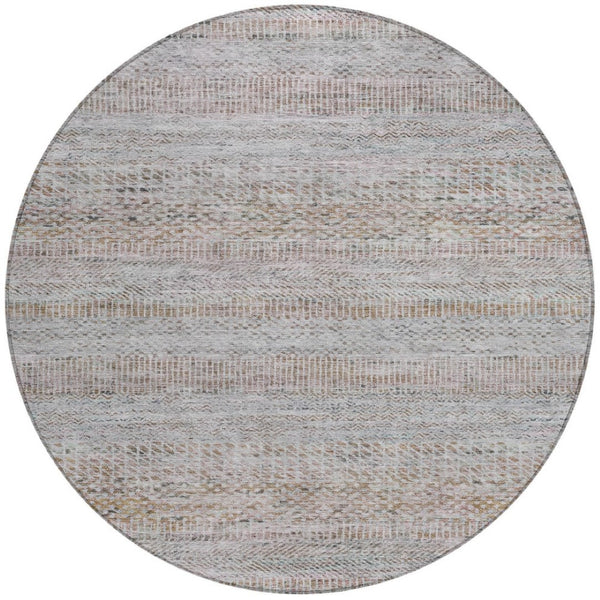 HomeRoots 5' Linen and Gray Striped Area Rug - Stylish, Washable, Durable for Indoor and Outdoor Spaces 8' Round 615670