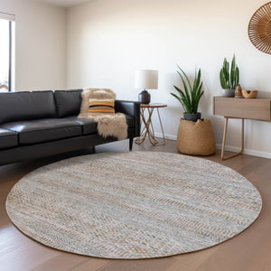 HomeRoots 5' Linen and Gray Striped Area Rug - Stylish, Washable, Durable for Indoor and Outdoor Spaces 8' Round 615670