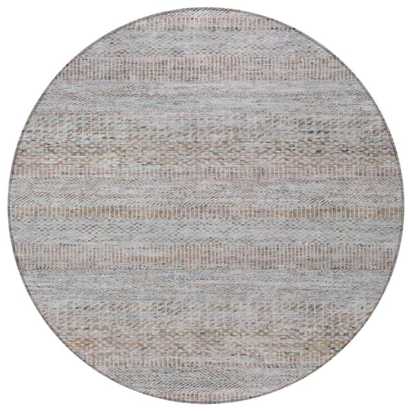 HomeRoots 5' Linen and Gray Striped Area Rug - Stylish, Washable, Durable for Indoor and Outdoor Spaces 8' Round 615670