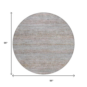 HomeRoots 5' Linen and Gray Striped Area Rug - Stylish, Washable, Durable for Indoor and Outdoor Spaces 8' Round 615670