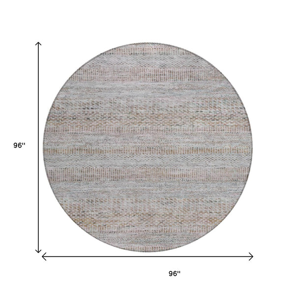 HomeRoots 5' Linen and Gray Striped Area Rug - Stylish, Washable, Durable for Indoor and Outdoor Spaces 8' Round 615670