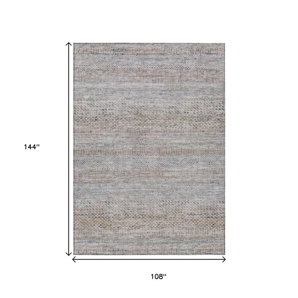 HomeRoots 5' Linen and Gray Striped Area Rug - Stylish, Washable, Durable for Indoor and Outdoor Spaces 9' X 12' 615672