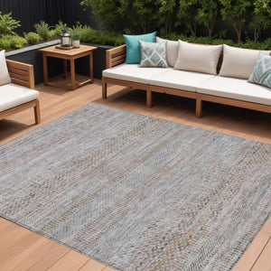 HomeRoots 5' Linen and Gray Striped Area Rug - Stylish, Washable, Durable for Indoor and Outdoor Spaces 9' X 12' 615672