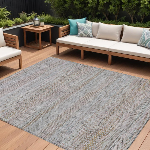 HomeRoots 5' Linen and Gray Striped Area Rug - Stylish, Washable, Durable for Indoor and Outdoor Spaces 9' X 12' 615672