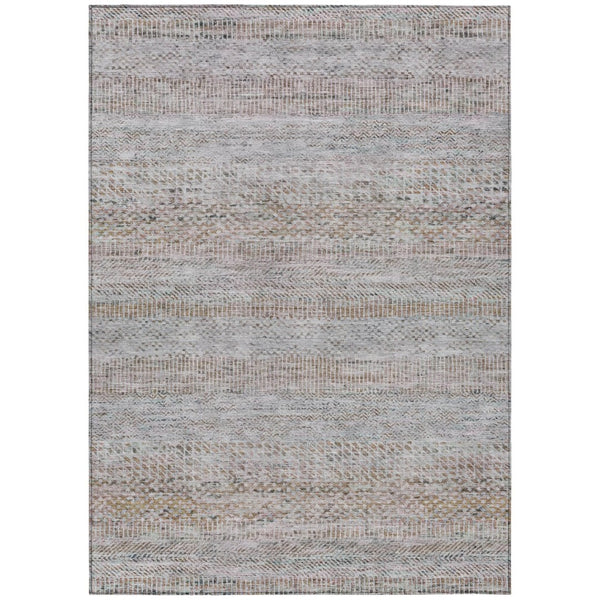 HomeRoots 5' Linen and Gray Striped Area Rug - Stylish, Washable, Durable for Indoor and Outdoor Spaces 10' X 14' 615673