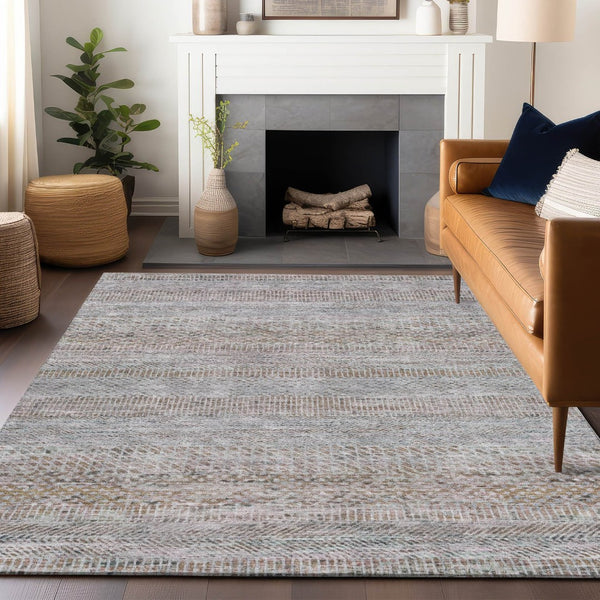 HomeRoots 5' Linen and Gray Striped Area Rug - Stylish, Washable, Durable for Indoor and Outdoor Spaces 10' X 14' 615673