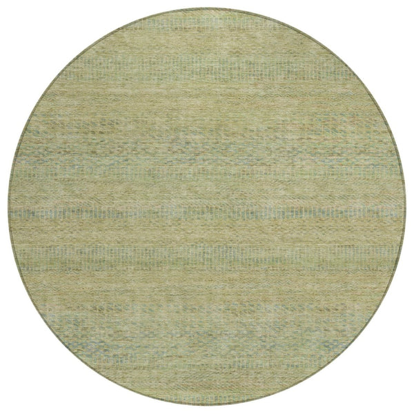 HomeRoots 5' Striped Wheat and Sage Indoor Outdoor Area Rug - Durable, Washable, Perfect for High-Traffic Spaces 8' Round 615676