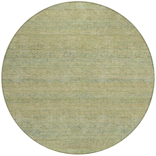 HomeRoots 5' Striped Wheat and Sage Indoor Outdoor Area Rug - Durable, Washable, Perfect for High-Traffic Spaces 8' Round 615676