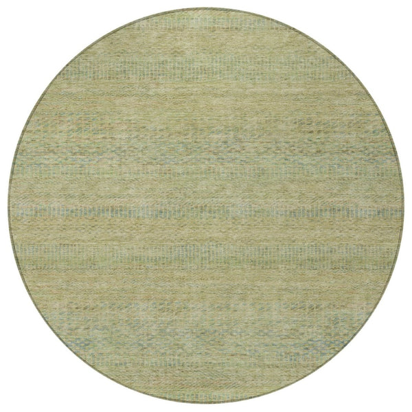 HomeRoots 5' Striped Wheat and Sage Indoor Outdoor Area Rug - Durable, Washable, Perfect for High-Traffic Spaces 8' Round 615676