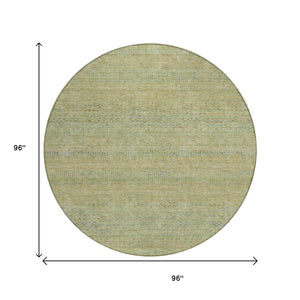 HomeRoots 5' Striped Wheat and Sage Indoor Outdoor Area Rug - Durable, Washable, Perfect for High-Traffic Spaces 8' Round 615676