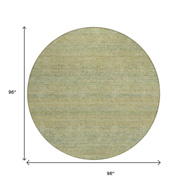 HomeRoots 5' Striped Wheat and Sage Indoor Outdoor Area Rug - Durable, Washable, Perfect for High-Traffic Spaces 8' Round 615676