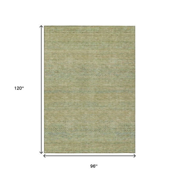 HomeRoots 5' Striped Wheat and Sage Indoor Outdoor Area Rug - Durable, Washable, Perfect for High-Traffic Spaces 8' X 10' 615677
