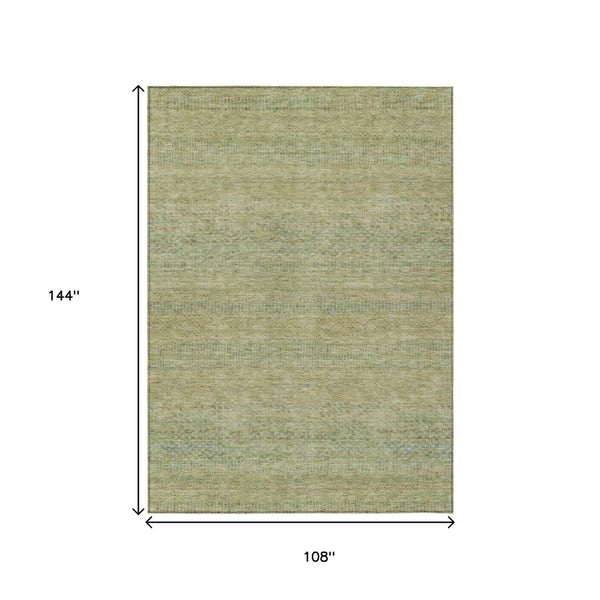 HomeRoots 9' X 12' Wheat and Sage Striped Area Rug - Durable, Washable, Versatile for Indoor and Outdoor Spaces! 615678