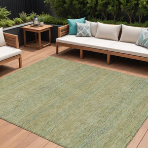 HomeRoots 9' X 12' Wheat and Sage Striped Area Rug - Durable, Washable, Versatile for Indoor and Outdoor Spaces! 615678