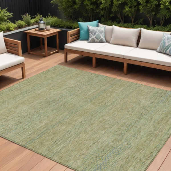 HomeRoots 9' X 12' Wheat and Sage Striped Area Rug - Durable, Washable, Versatile for Indoor and Outdoor Spaces! 615678