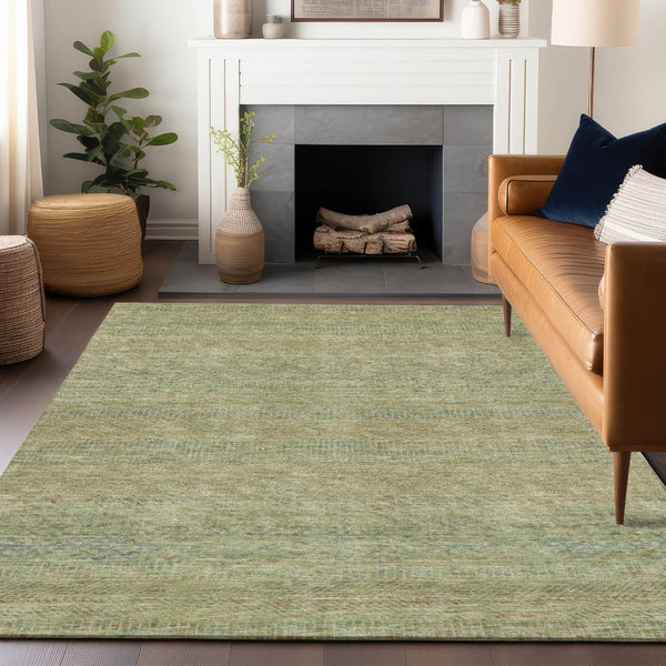HomeRoots 9' X 12' Wheat and Sage Striped Area Rug - Durable, Washable, Versatile for Indoor and Outdoor Spaces! 615678
