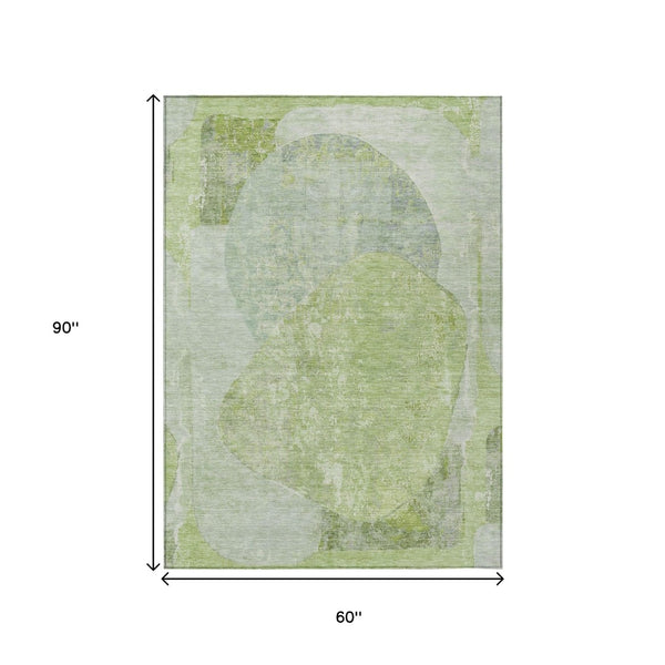 HomeRoots 5' Artichoke Green and Mint Abstract Area Rug - Washable, Durable Indoor/Outdoor Style for Your Home 5' X 8' 615681