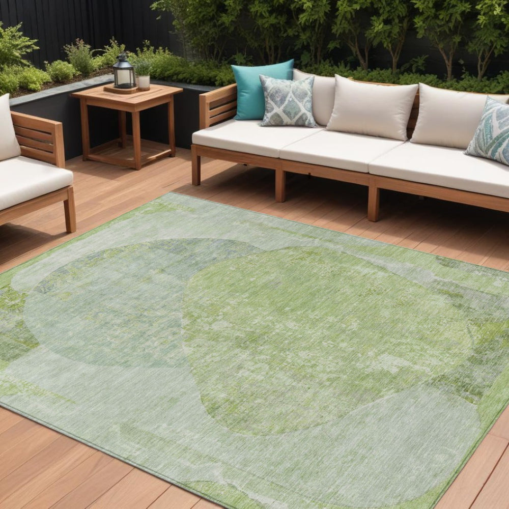HomeRoots 5' Artichoke Green and Mint Abstract Area Rug - Washable, Durable Indoor/Outdoor Style for Your Home 9' X 12' 615684