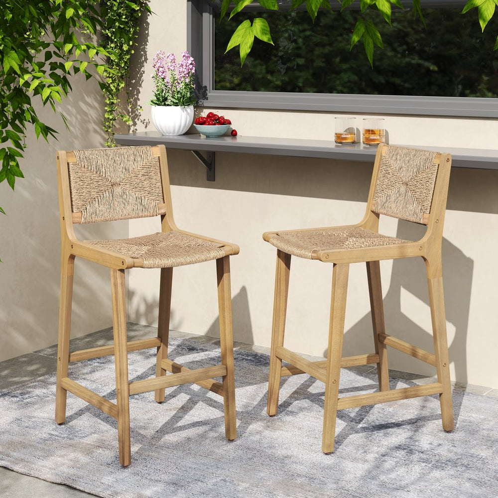 English Elm Christopher Knight Home® - Acacia Wood Outdoor Armless Barstool Set Of 2 - Light Teak Finish For Stylish Patio Seating N772P265278L