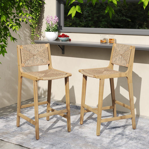 English Elm Christopher Knight Home® - Acacia Wood Outdoor Armless Barstool Set Of 2 - Light Teak Finish For Stylish Patio Seating N772P265278L