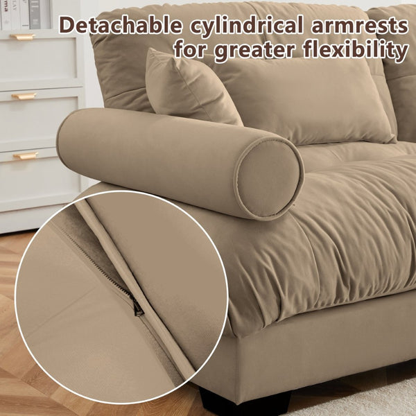 English Elm Over Size Modern Two-Seater Sofa With Ottoman - Plush Velvet L-Shape Sofa With Bolster Pillows W714S01078-GIGA