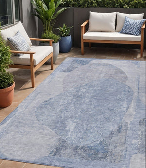 HomeRoots 5' Abstract Area Rug in Sky Blue and Denim Blue - Durable, Washable, Modern Design for Indoor/Outdoor Use 5' X 8' 615711
