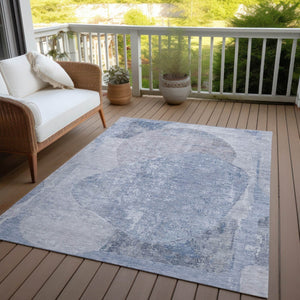 HomeRoots 5' Abstract Area Rug in Sky Blue and Denim Blue - Durable, Washable, Modern Design for Indoor/Outdoor Use 5' X 8' 615711